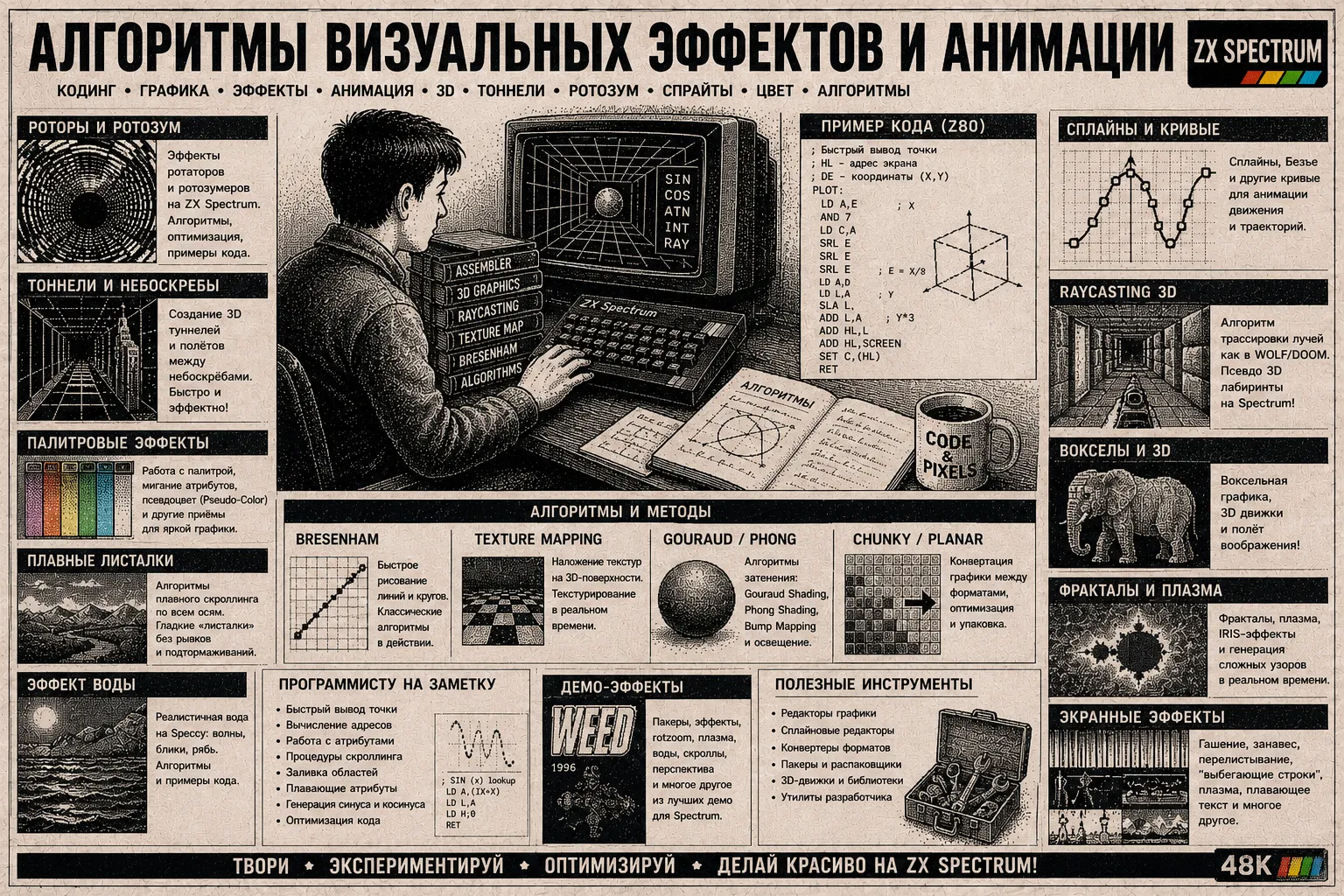 Алгоритмы визуальных эффектов и анимации для ZX Spectrum